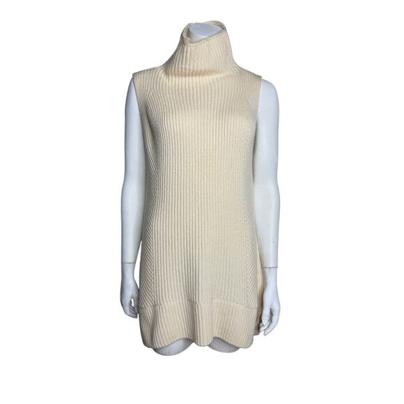 Vince Sweater Women's Large Ribbed Cream Sleeveless Wool Cashmere Blend - Picture 1 of 6